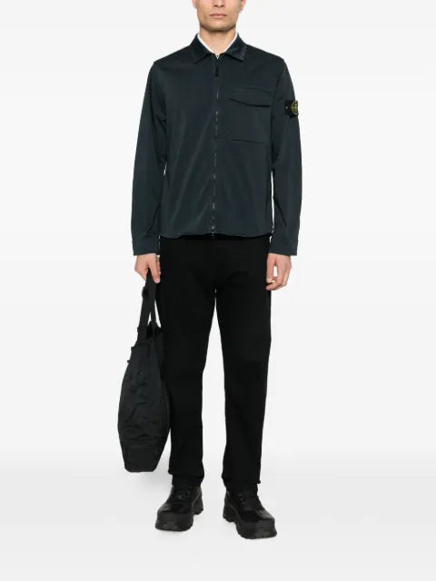 Stone Island 1200015 stretch organic cotton satin regular-fit overshirt with concealed zip