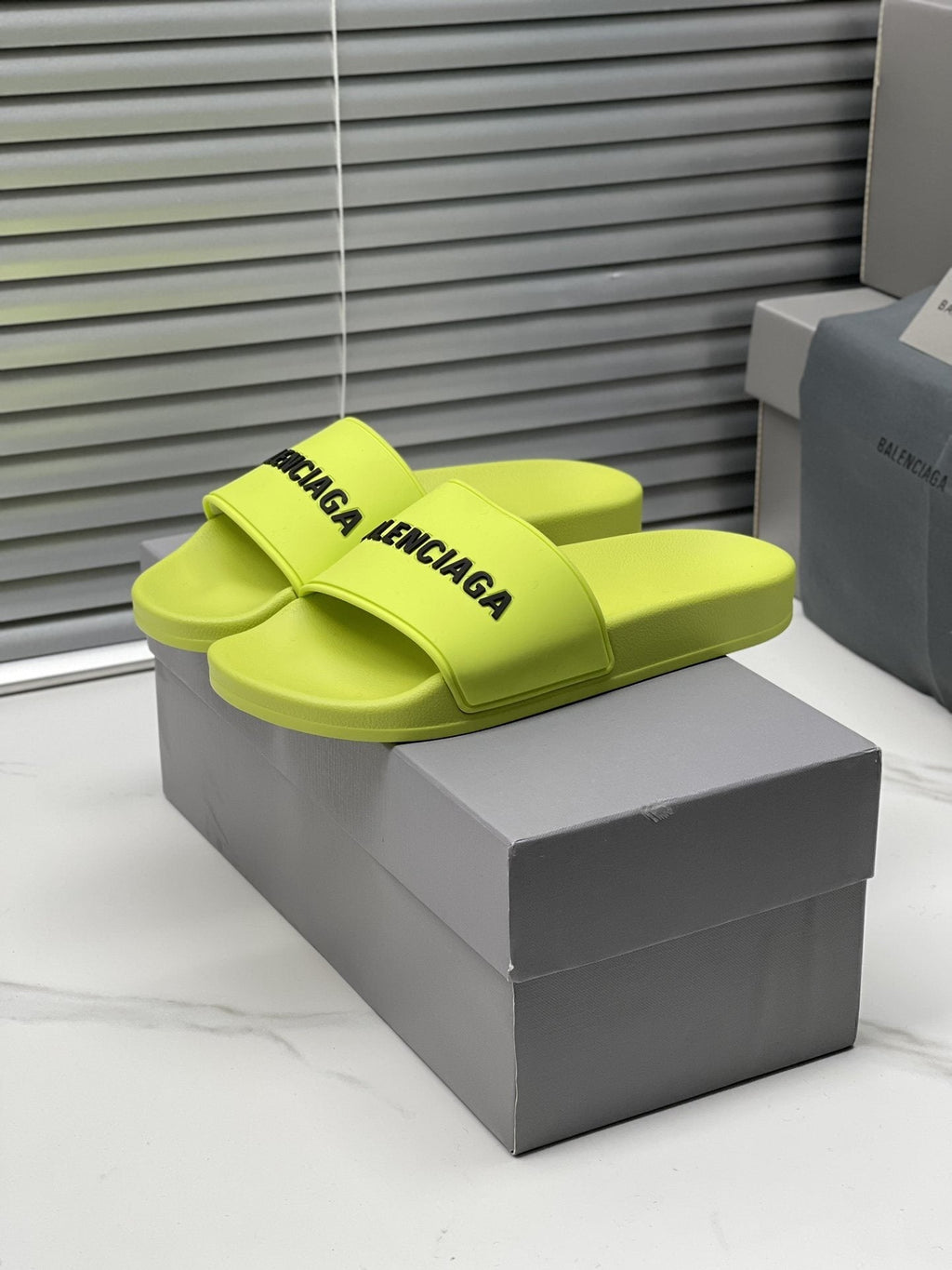 Balenciaga Neon Yellow-Green Slide Sandals