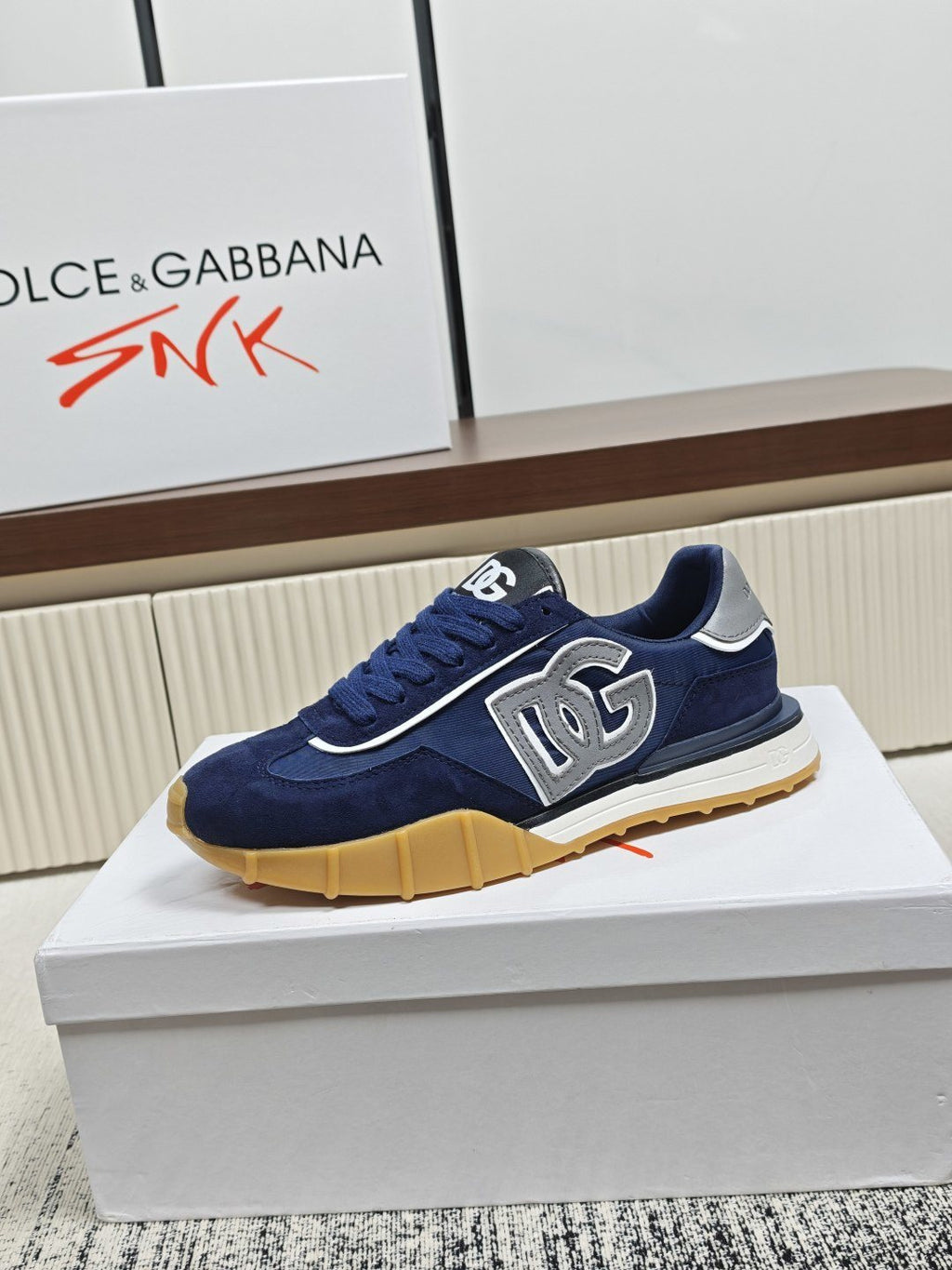 Dolce & Gabbana Navy Lace-Up Sneakers