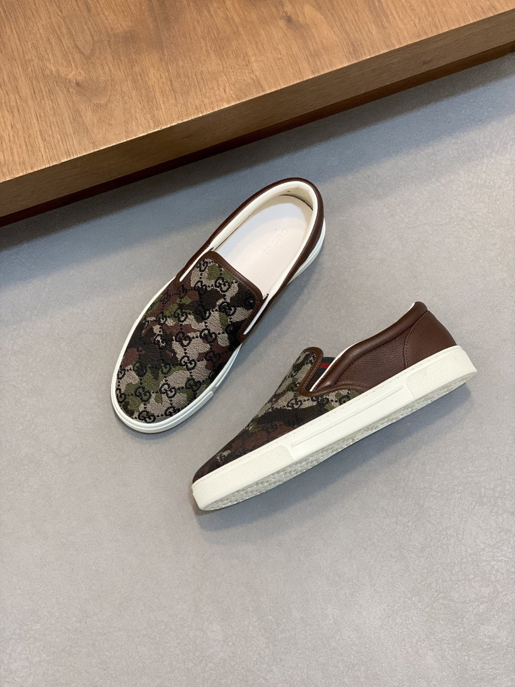 Gucci Brown Floral Slip-On Sneakers